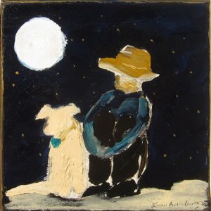 Boy, Dog, Stars by Karen Bezuidenhout , 8" x 8", oil on canvas