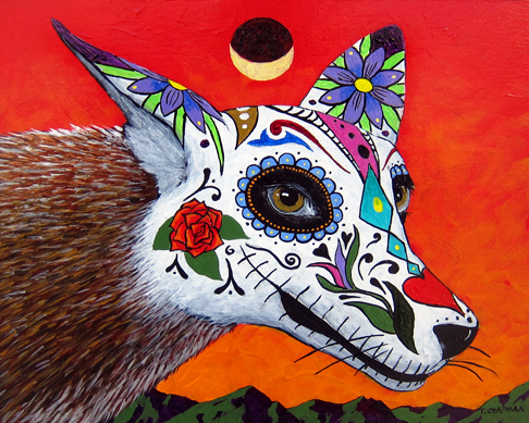 Dia de los Muertos (coyote) by Timothy Chapman8" x 10"acrylic on panel