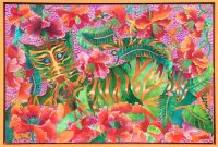 Green Tiger Rolling In Flowers
Rachel Slick
25-1/2" x 37-1/2"
mixed media on panel
$750