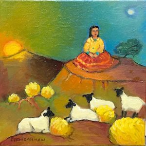 Skirted Muse by Linda Carter Holman, 8" x 8", oil on canvas