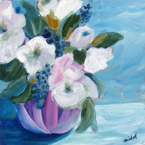 White Roses by Laurelea Kim, 8" x 8", acrylic on canvas