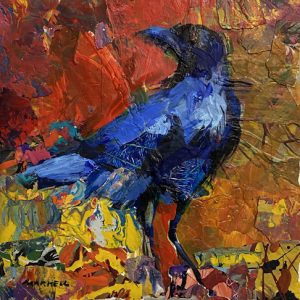 Autumn Crow by Alyson Markell, 8" x 8", mixed media