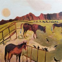 In The Corral With The Birds
Monika Rossa
49-1/2" x 49-1/4"
oil on panel
$3400