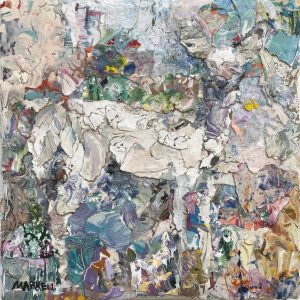 White Deer Collage by Alyson Markell, 8" x 8", mixed media