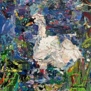 Swan Collage by Alyson Markell, 8" x 8", mixed media
