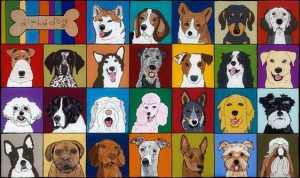 Alphadog by Melinda D. Curtin, 21" x 34", acrylic on reversed glass