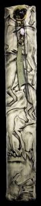 White Raku Column - carved horse fable by Jill Smith, 22.5" x 3.5" x 3", white raku clay/metal/obsidian
