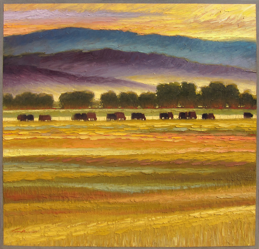Taos Mountains & Pasture at Sunset by