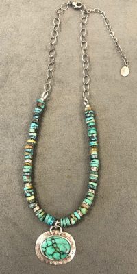 Necklace - Turquoise
Maggie Roschyk
Turquoise pendant and beaded chain
$185