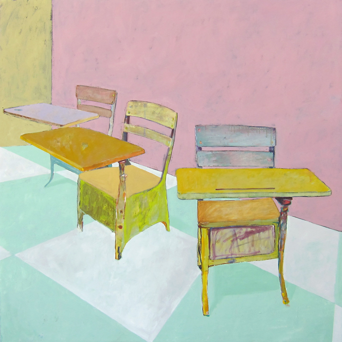 Three Desks in Pink Room by