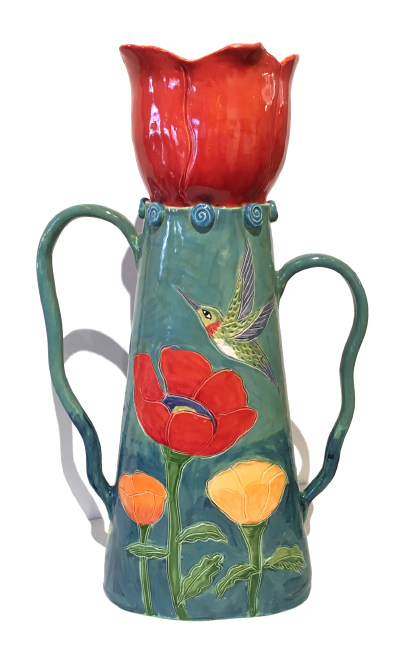 Tall Red Poppy Vase by