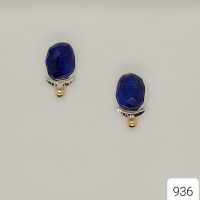 Sterling Silver Natural “rose cut” Lapis earrings 
with 22KT accent on SS posts & backs 
$365