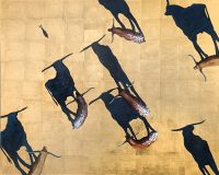 Mighty Small Specimen
Laura Donavan
48" x 60"
acrylic, gold leaf on canvas
$6200
