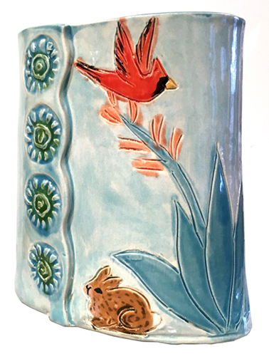 Cardinal / Bunny Oval Vase by