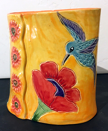 Yellow and Orange Poppy Oval Vase by