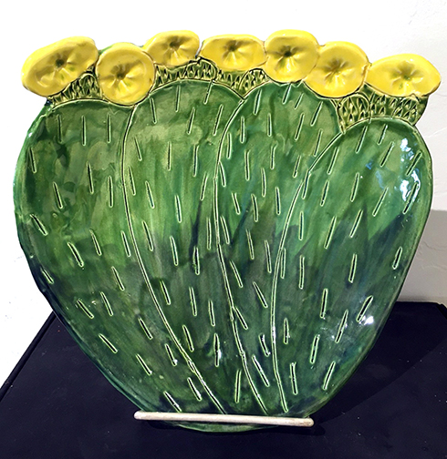 Prickly Pear Dish with Yellow Flowers by