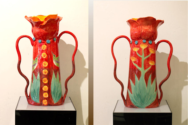 Red Double Poppy Vase by