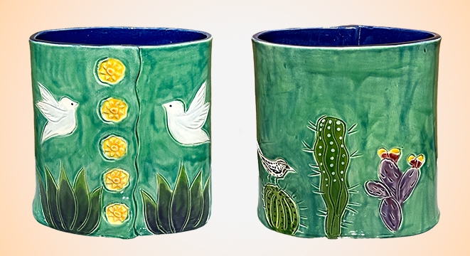 Two Doves Teal Oval Vase by