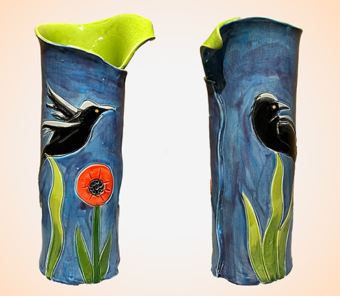 Blue Calle Vase with Blackbird by