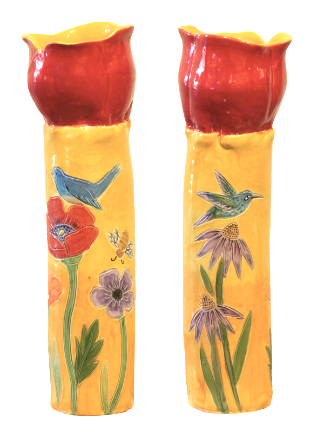 Yellow Red Poppy Tall Vase by