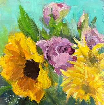 Bouquet Study - Sunflower & Lavender Roses by