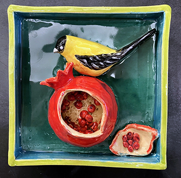 Pomegranate with Gold Finch by