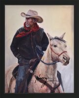 Rocky Mountain Cowboy
Nancy Rynes 
35-1/2" x 29-1/2"
oil on panel
$3650