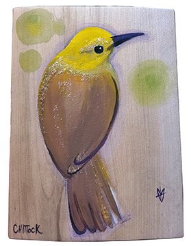 Yellow Bird with Green Spot Background by