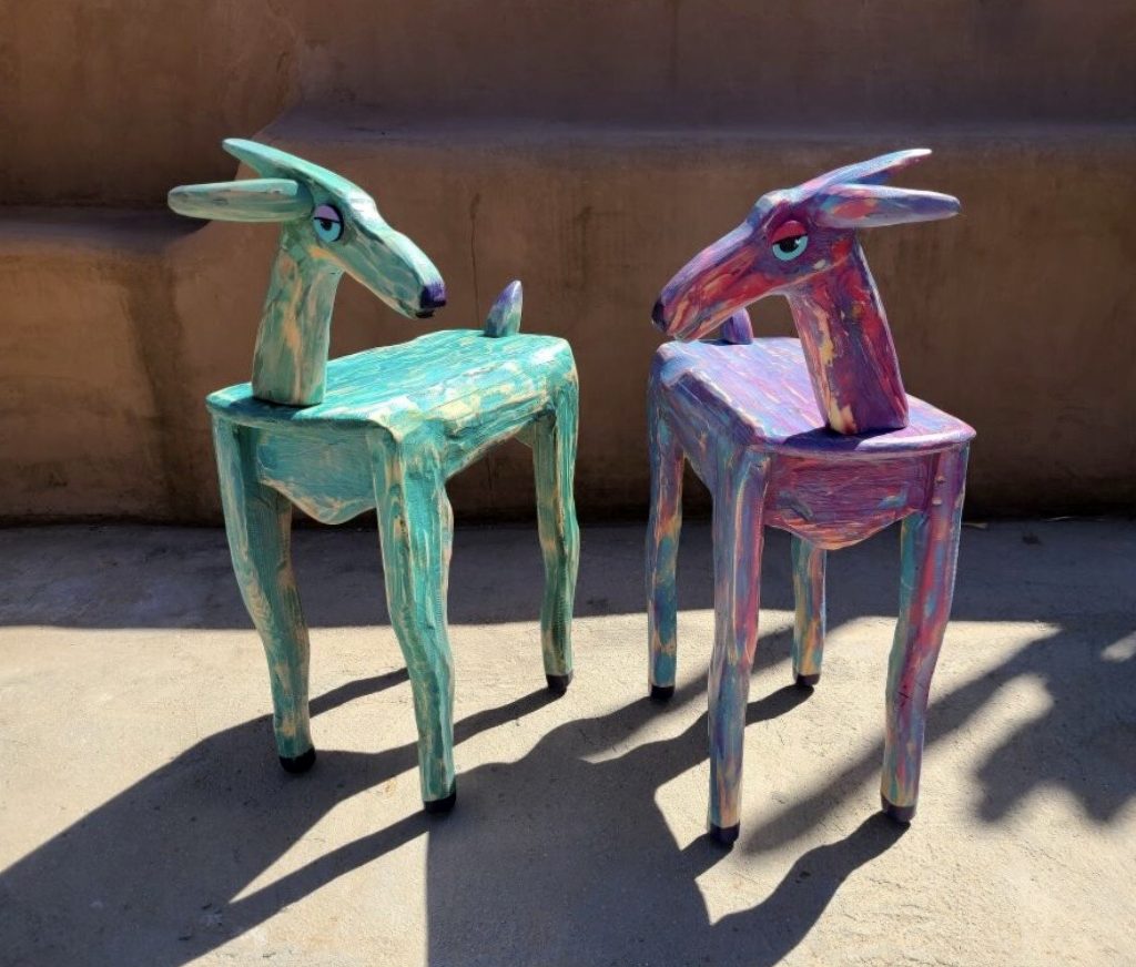 Ivy Green Animal Table & Mellow Pink and Blue Animal Table by