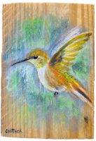 Golden Hummingbird on Green
Anneliese Chittock
7" x 5"
acrylic and mixed media on wood
$95